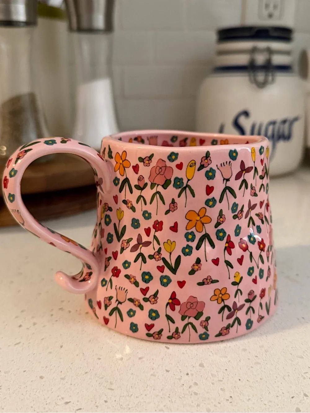 Anthro The Mud Fairy Stoneware 24k Gold Accent Monogram Mug M